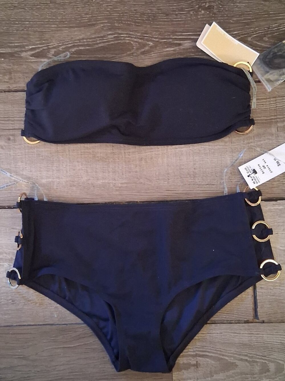 Black Bandeau Bikini Set with Gold Ring Accents - Women Swim - Picture 2 of 7